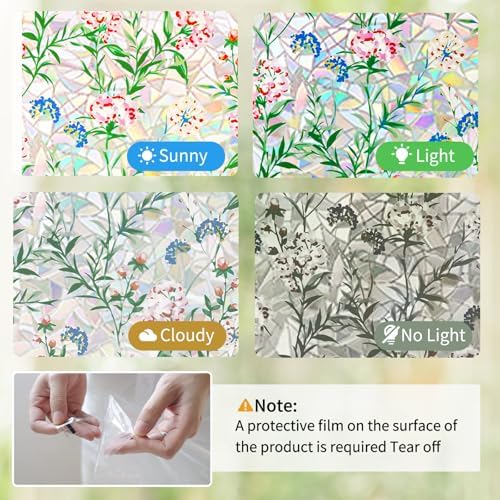 Niviy Stained Glass Window Film with Installation Tools, Heat Blocking Rainbow Window Film for Glass Doors, 3D Floral Decorative Static Cling for Home, Bathroom, Glass Door 11.8 x 78.7 inch - Image 5