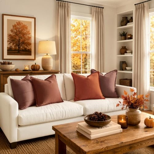 MIULEE Linen Fringe Decorative Fall Throw Pillow Covers Burnt Orange 20x20 - Image 4