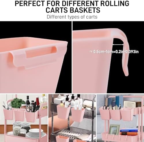 5 Pack Hanging Cup Holders, Multipurpose Rolling Cart Accessories Utility Cart Accessories For Art Craft Supplies, Space Saving Hanging Storage Basket Pencil Holder Makeup Organizers (Pink) - Image 5