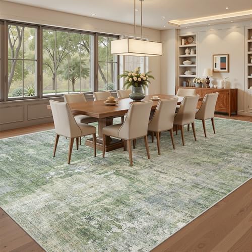 Soalmost Abstract Rug 8x10 Large Living Room Area Rugs Washable Green/Ivory - Image 4