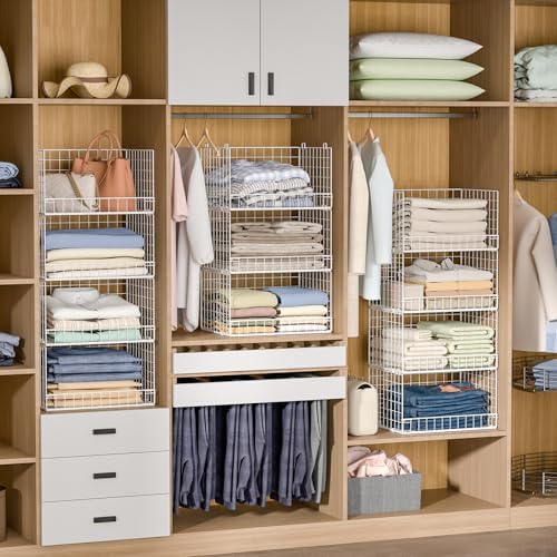 Yociyoga 4-Tier Stackable Closet Organizers and Storage Basket, Foldable Closet Shelf Organizer System, Space-Saving Clothes Storage Drawer Organizer for Wardrobe, White (Patent 30022416) - Image 5