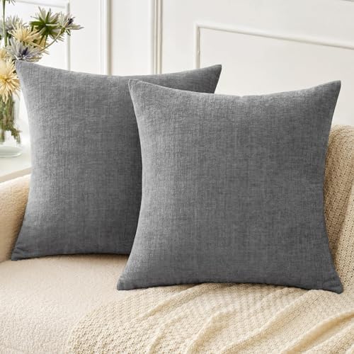 MIULEE Soft Chenille Throw Pillow Covers Dark Gray 20x20 Inch Pack of 2 by MIULEE