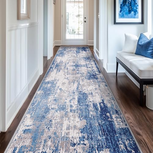 RELEANY Washable Runner 2'x10' Abstract Area Rug for Hallway Blue Gray by RELEANY