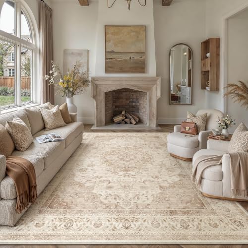 9x12 Beige Washable Area Rug Non Slip Vintage Carpet - Image 2