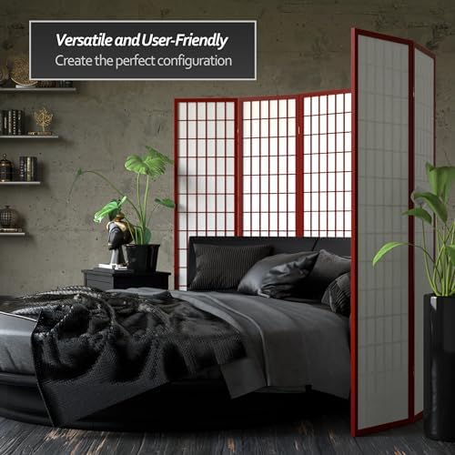 Red Lantern 6 ft. Tall Window Pane Shoji Screen - Rosewood - 3 Panels - Image 3