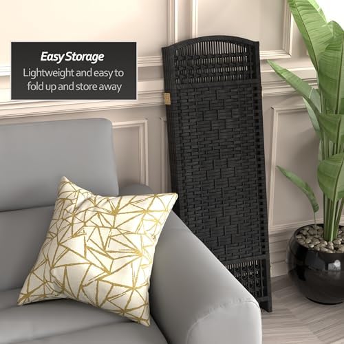 4 ft. Short Fiber Weave Folding Screen - Black - 4 Panels - Image 3