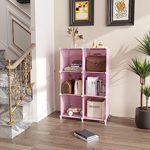 AWTATOS Cube Storage Organizer, Closet Organizers, 6 Cube Shelf, Pink - Image 4