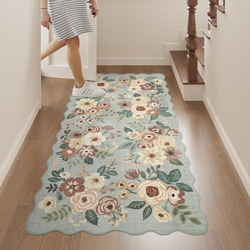 DUKINO 2x4 Rug for Entryway, Floral Washable Kitchen Rugs, Sage Green - Image 5