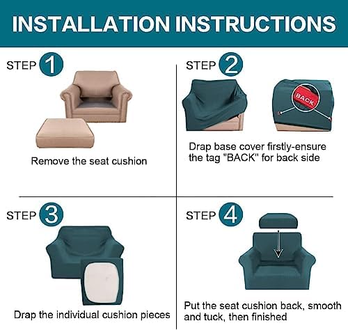 Turquoize 2 Piece Chair Covers Chair Slipcovers for Living Room Armchair Couch Cover Chair Sofa Cover with Individual Cushion Covers Furniture Cover for Chairs Feature Thick Fabric (Chair, Deep Teal) - Image 6