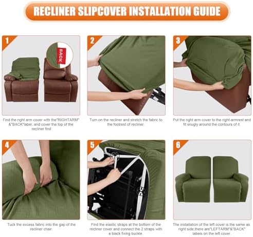 VANSOFY Stretch Recliner Loveseat Cover, Slipcover, Army Green, 2 Seater - Image 4