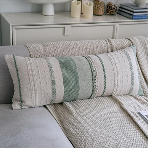 Cethom Boho Lumbar Pillow Covers 14x36 Inch Long, Sage Green Textured Decorative Couch Pillow Cases for Farmhouse Home Decor, Accent Cushion Cover for Sofa, Bed, Living Room, Bedroom, Pack of 1 by Cethom
