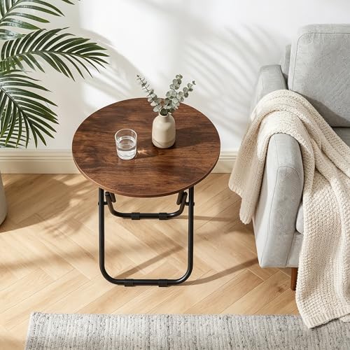 VECELO Patio Outdoor Side Table Set of 2,17.7 inch Small Folding Table Round Waterproof Wood Table,Foldable Anti-Rust Metal Legs Snack Desk for Garden Balcony,Yard,Living Room - Image 6