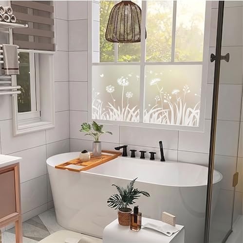 Static Cling Window Privacy Film, 78" x 17" Frosted Glass Covering with Wildflower & Botanical Patterns, Removable No Glue Window Film for Home Bathroom Bedroom Office (Dandelion) - Image 2