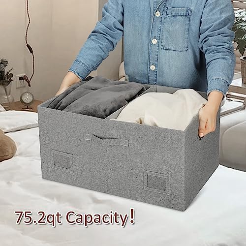 Graciadeco 75 Quarts Extra Large Decorative Storage Bins with Lids, 1 Pack Gray Collapsible Storage Bins with Lids, Stackable Storage Bins Decorative Box Storage With Lid Extra Large - Image 3