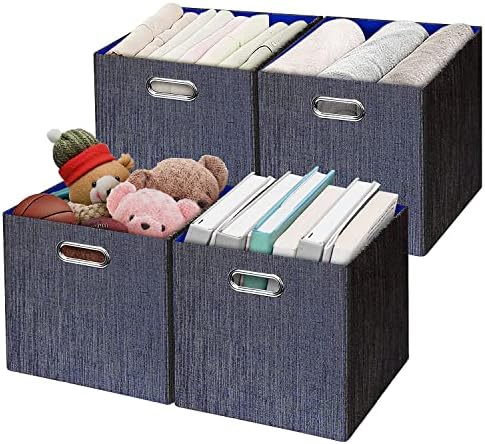 Posprica Storage Cube Basket Bins,13×13 Foldable Storage Containers for Shelf Cabinet Bookcase Boxes,Thick and Heavy Duty Fabric Drawer (4pcs, blue) by Posprica