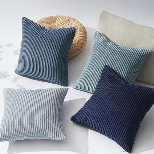 Topfinel Decorative Throw Pillow Covers Cushion Cases, Set of 4 Soft Velvet Modern Double-Sided Designs, Mix and Match for Home Decor, Pillow Inserts Not Included (22x22 inch, Blue) - Image 3