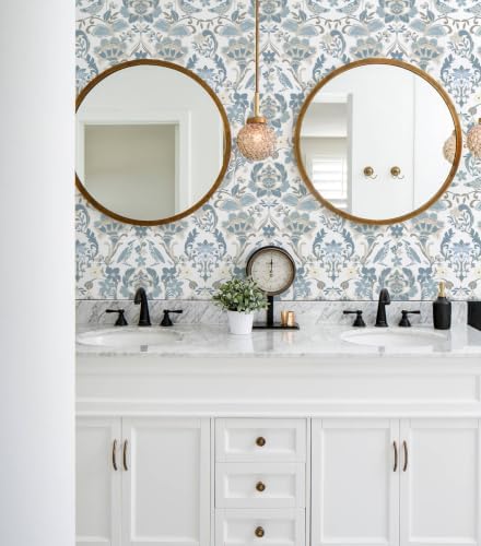 Vintage Peel and Stick Wallpaper, Light Blue Beige Traditional Damask Floral Removable Wallpaper for Bedroom Closet Accent Wall, Farmhouse Cottage Home Decor (Soft Blue, 17.3"x472.44") - Image 6