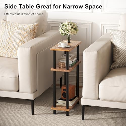 Apicizon Narrow Side Table with Fabric Basket, 3-Tier End Table,Brown Black - Image 5