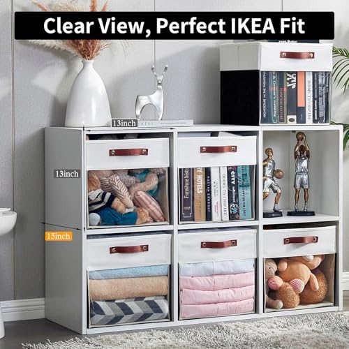 Bagnizer Storage Cubes, 4 Pack Linen Foldable Storage Bins with Clear Window and 2 Handles, 13x15x13 Storage Cube Bins for Shelf Closet, Kallax, Clothes, Books - (Black / Off-White) - Image 2