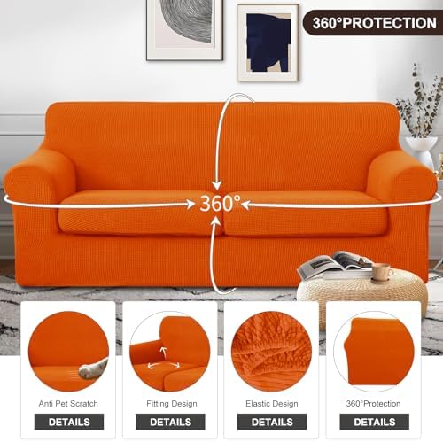 U-NICE HOME 3 Pieces Stretch Couch Cover Sofa Slipcover, Orange - Image 4