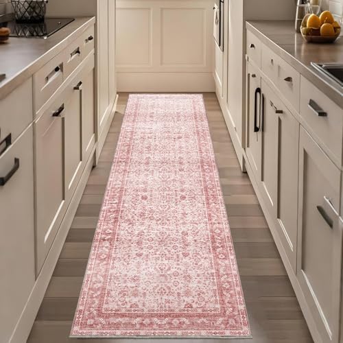 OPPODREAM Vintage Pink Area Rugs 2x8, Washable Rug for Living Room by OPPODREAM