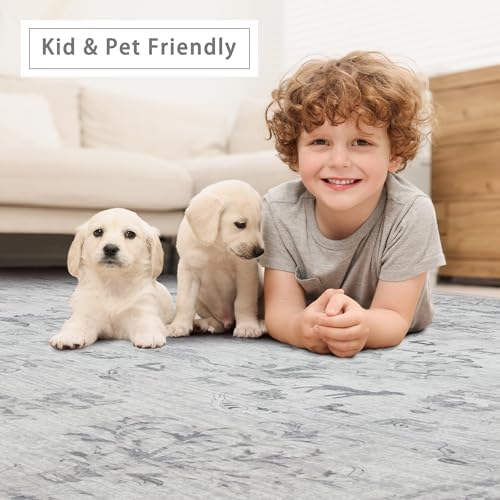 Srugn Washable Rugs 8x10 Area Rugs for Living Room,Bedroom,Dining Room- Large Ultra Soft Faux Wool Retro Carpet,Non Slip&Non-Shedding Low Pile Vintage Rug for Home Office Dorm Playroom-Tree Gray - Image 6