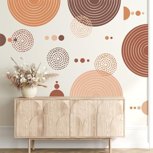 Boho Arch Wall Sticker Large Geometric Art Wall Decals Modern Wall Stickers Peel and Stick Brown Line Decals Abstract Sticker for Living Room Bedroom Office Decor by Kazova