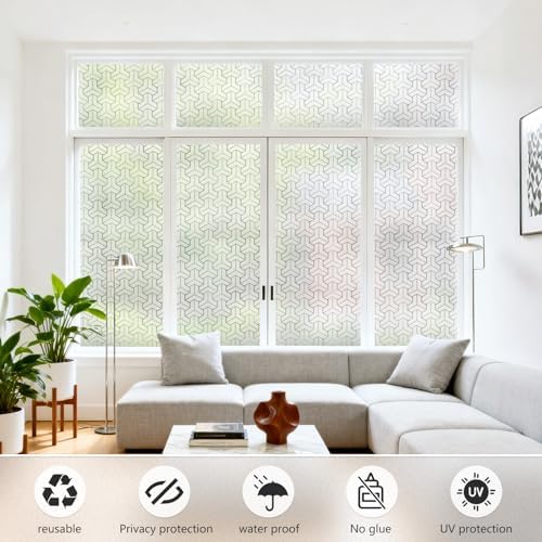 JAYONG Frosted Glass Window Privacy Film with Kit, Lattice 35.4'' x 78.7'' - Image 2