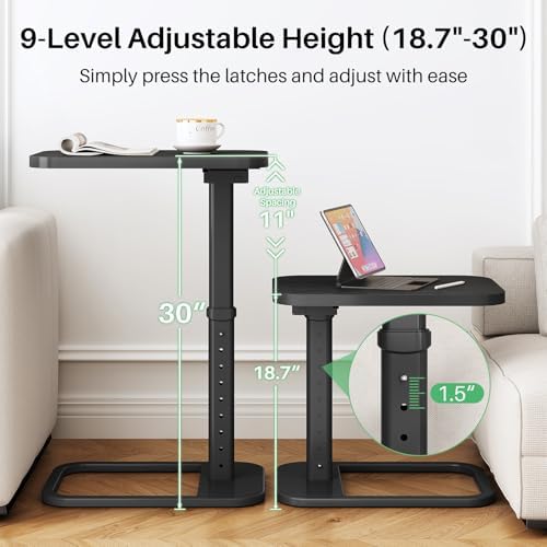 Kitstorack TV Tray Table, Adjustable Height & Rounded Metal Corners, Snack Table for Couch, Sofa, Bed, Chair, Living Room, C Shaped End Side Table for Eating, Dinner or Laptop, Small Spaces, Black - Image 5