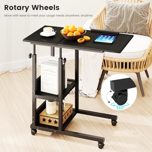 Hadulcet Adjustable C Table with Charging Station, Tiltable Desk C Shaped End Table for Couch, Over Bed Stand with Wheels Adjustable Height, Hospital Table Laptop Stand Drawing Desk, Black - Image 3