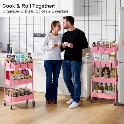 4 Tier Rolling Cart Metal with Lockable Wheels, Four Tiered Utility Carts - Image 7