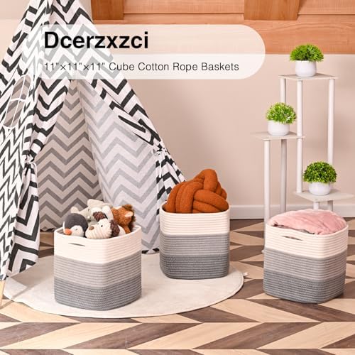11 Inch Cube Storage Bins, 11x11 Cube Storage Bins for Cube Organizer, Square Cloth Storage Cubes, Woven Storage Baskets for Shelves, Toy Rope Baskets Storage Kids, Gradient Grey (Pack of 3) - Image 6