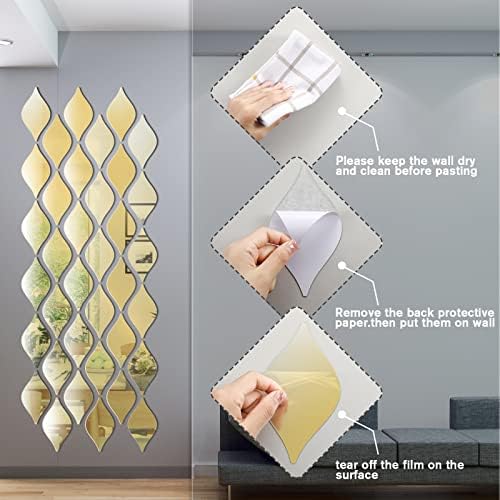 Weysat 30 Pcs Mirror Decals 3D Tear Drop Acrylic Wall Sticker Decor, Gold - Image 2
