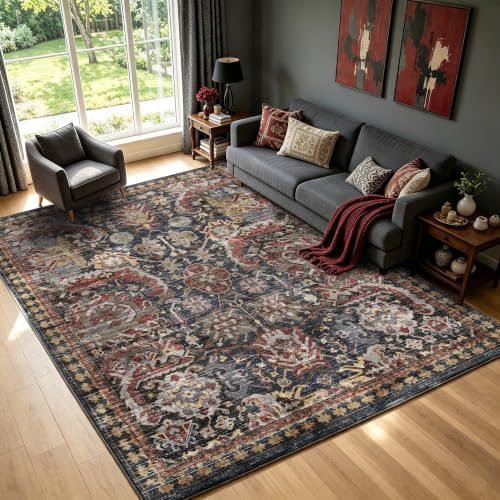 RUGSURE Washable Area Rugs - Perfect for Living Room, Bedroom, Kids Room, Nursery - Stain & Water Resistant Non-Slip, Pet & Child Friendly, Vintage Tribal Area Rugs (Rust, 6' x 9') by RUGSURE