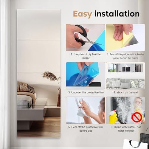 8"x6" Self Adhesive Acrylic Mirror Tiles 10 Pcs Flexible Non Glass Sheets - Image 6