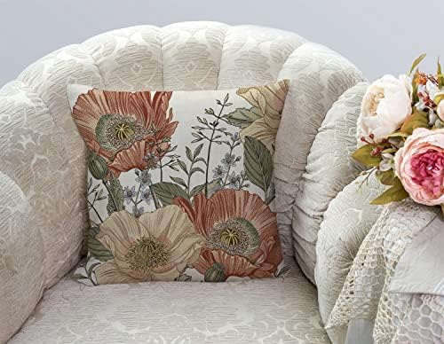 TSSOHU Vintage Flowers Pillow Cover Rustic Cotton Linen Decorative Square Throw Pillow Cover 18x18 Inch for Sofa Couch Decoration - Image 2