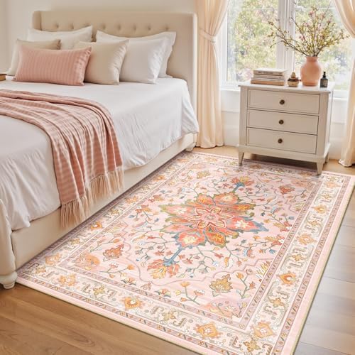 RELEANY Washable Area Rug, 4'x5', Pink/Light Pink/Colorful - Image 2