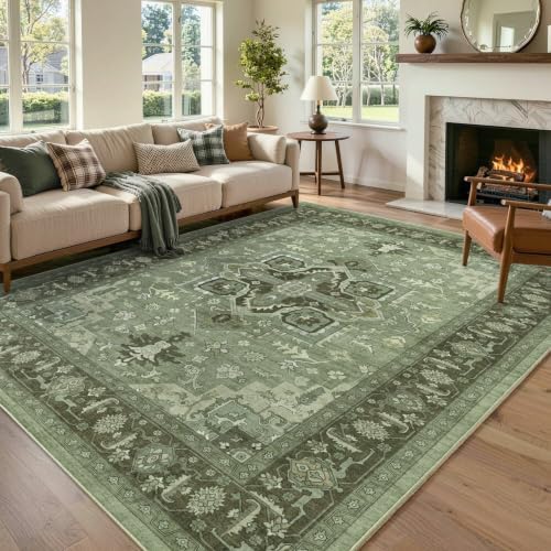 6x9 Ft Large Area Rugs for Living Room, Soft Non-Slip Machine Washable Rug, Vintage Stain Resistant Carpets for Bedroom Nursery Dining Room Home Decor (Green) by Lo%CC%80utiRootHome