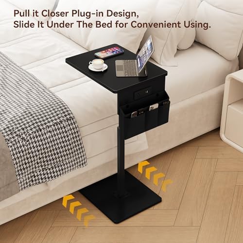 Vagusicc Sofa Armrest Tray Table for Couch - 360° Swivel Height Adjustable Side Table for Small Spaces, Snack Side Table for Bed or Chair, C Shaped End Table Snack Table for Eating Dinner Laptop - Image 6