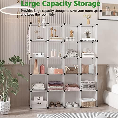 C&AHOME 20-Cube Shelf, Plastic Cube Storage Organizer, DIY Bookshelf White - Image 2