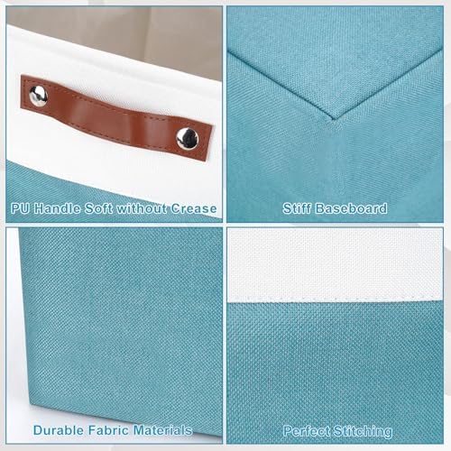 Bagnizer Collapsible Fabric Storage Cubes 11x11 Cube Storage Bins, 4 Pack Closet Baskets Box with Handles for Organizing, Shelf, Toys, Clothes, Home, Office, Nursery (Teal&White) - Image 6