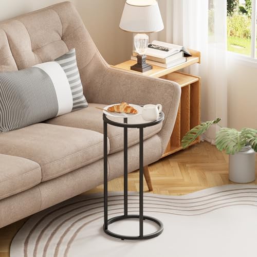 Easy Paws Round Side Table,Glass C Shaped Table,Couch End Table, Tempered Glass Snack Table with Metal Frame, Sofa Couch Bedside Table,TV Tray Table for Small Space(Black,2pcs) - Image 2
