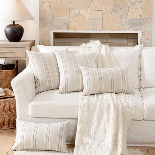 Hckot Dusty Blue Throw Pillows Covers 22x22 Decorative Stripe Pillow Covers - Image 5