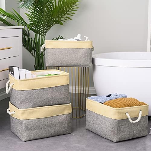 TheWarmHome Storage Basket for Organizing - 3 Pack 14x10x7 inch Large Collapsible Storage Bin for Shelves, Fabric Storage Cubes for Organizer ClosetCloth Gift Toy (Grey & Gold) - Image 3