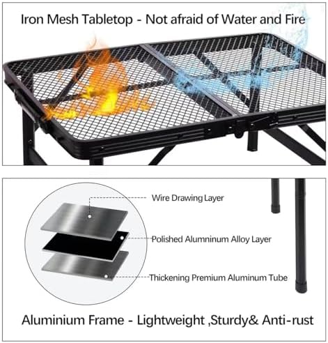 Portable Small Folding Table, Metal Camping Grill Table for BBQ, Picnic & Patio, Lightweight Foldable Outdoor Side Table, 23” x 15” - Image 4