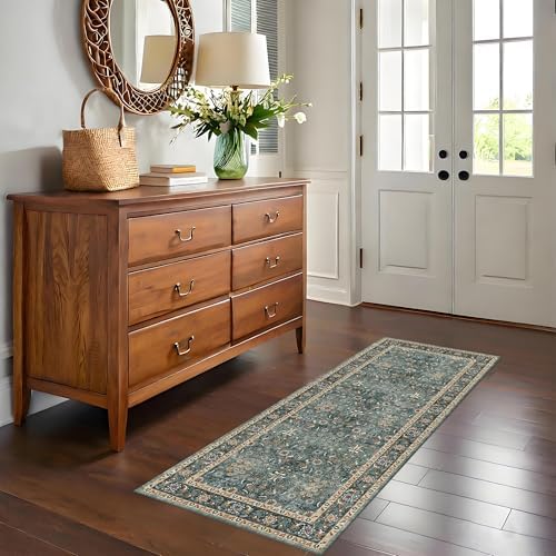 2x5 Washable Entryway Runner Rug, Vintage Kitchen Non Slip Green - Image 3