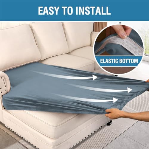 H.VERSAILTEX Velvet Stretch Individual Chaise Cover Sectional Couch Covers for L Shaped Sofa Both Left/Right Furniture Protector Seat Cushion Sofa Cover (1 Piece Chaise Cover, Stone Blue) - Image 4