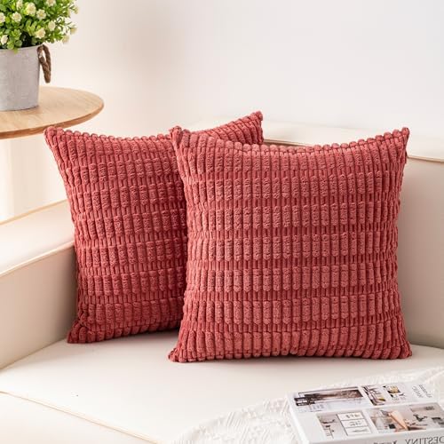 Pack of 2 Corduroy Decorative Throw Pillow Covers 16x16 Inch, Cranberry Red by Unknown