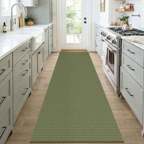 KOZYFLY Woven 3x7 Washable Kitchen Runner Rug, Non Slip Wide Runners for Hallway, Cotton Entryway Runner, Braided Floor Carpet for Entry, Kitchen, Bedside, Hall, Olive Green/Earthy Green - Image 2