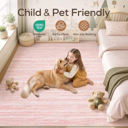 Nakagishi Boho 4x6 Pink Area Rug Living Room Rugs Machine Washable - Image 4